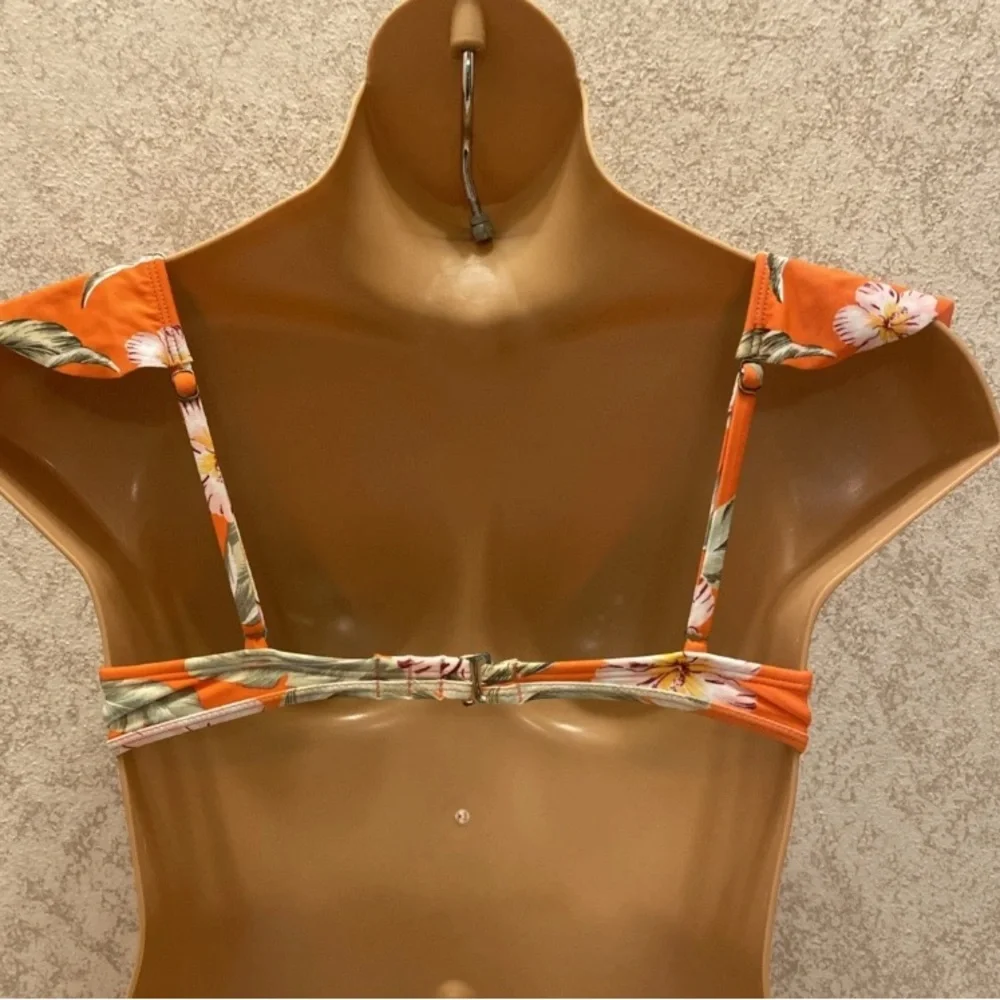 Xhilaration Orange Floral Ruffle Bikini Top